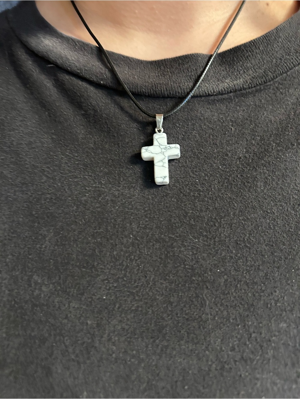 White Howlite Cross Pendant Necklace for Women